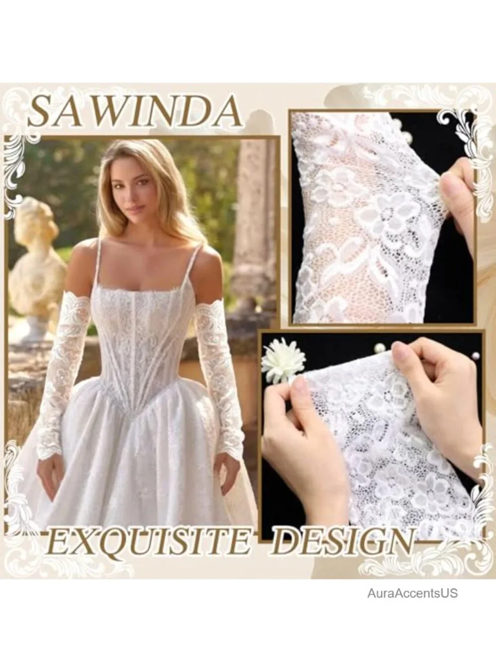 Vintage Lace Fingerless Gloves Elbow Length Floral Arm Sleeves Wedding Accessory